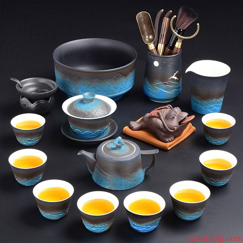 Tao blessing mountains made pottery kung fu tea set household ceramics contracted water type dry tea tea tray group