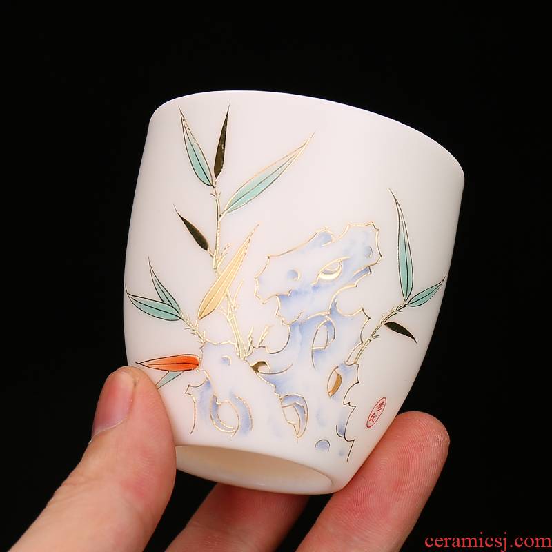 Suet jade white porcelain hand - made master cup single CPU kung fu checking ceramic cups a single sample tea cup of tea light cup