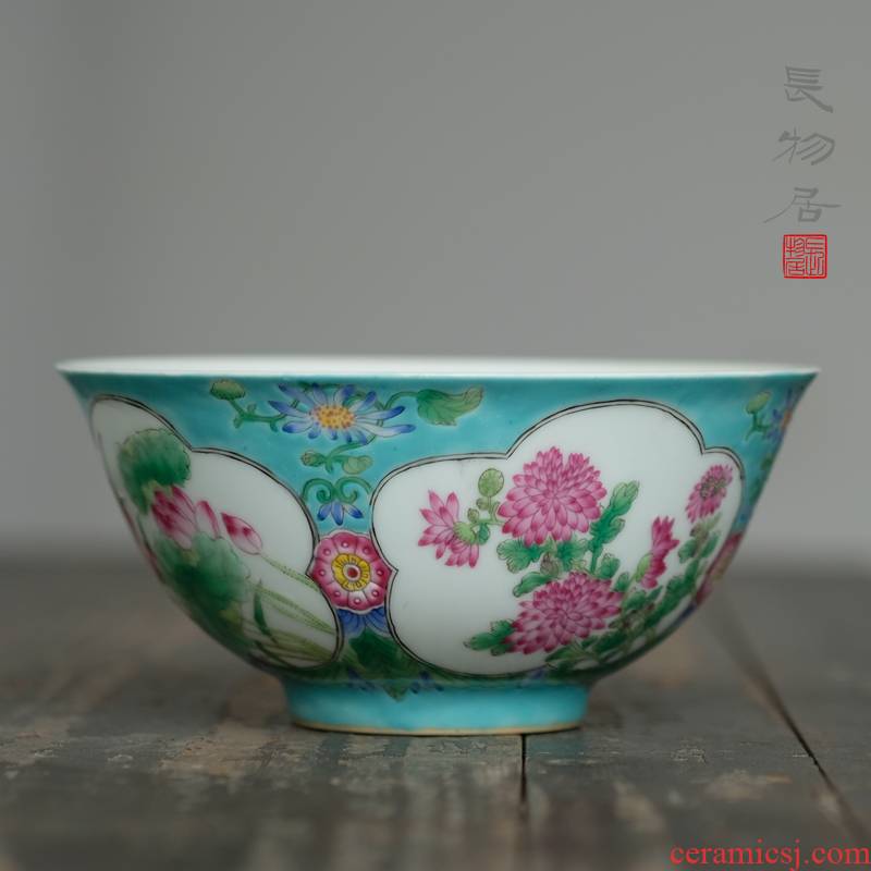 Offered home - cooked in large bowl with tea green colored enamel medallion long four seasons flower bowls jingdezhen up system