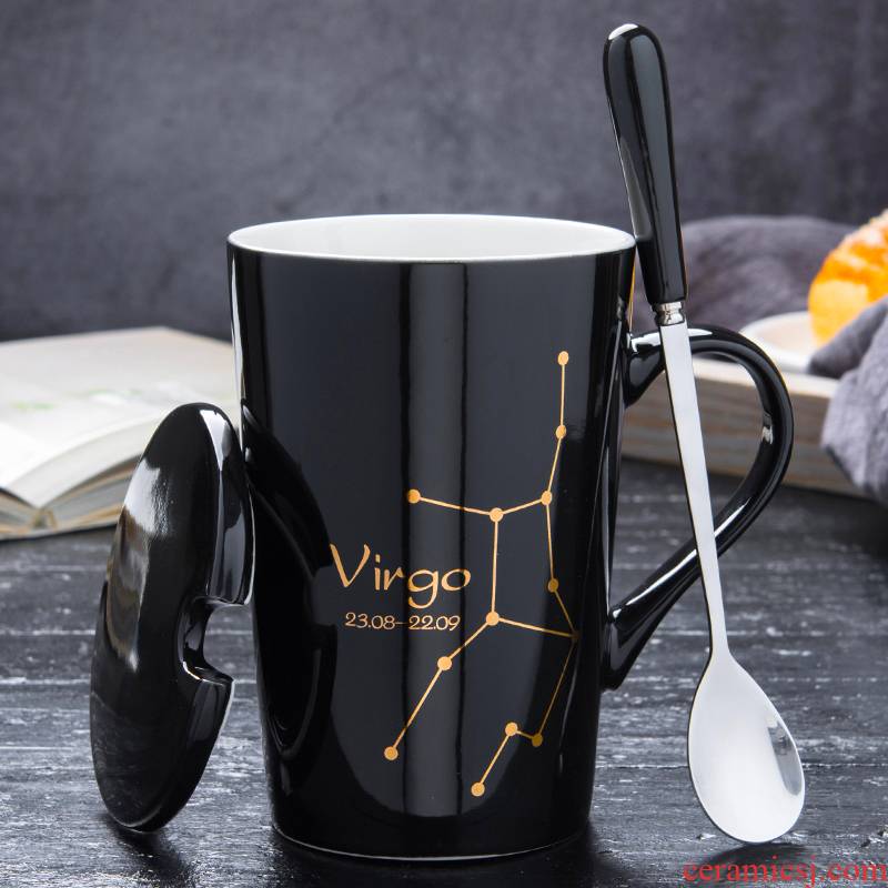Creative ceramic mugs for men and women lovers move trend of household water cup of milk coffee cups with cover a spoon