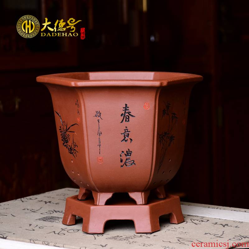 Greatness, violet arenaceous the six - party orchid flower pot basin of horticulture green plant bracketplant asparagus clivia ceramic pot