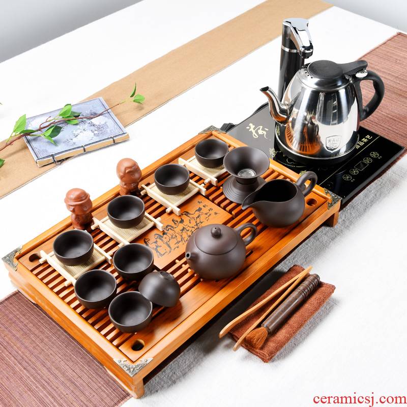Small tea set household kung fu tea tray was violet arenaceous 6 pack of a complete set of Japanese simple two - for - one tea tea