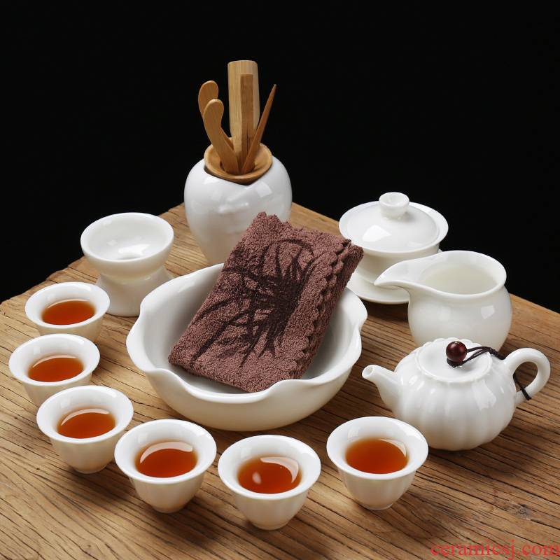 White porcelain tea sets of household contracted suet jade porcelain teapot teacup tureen of a complete set of six Chinese tea tea
