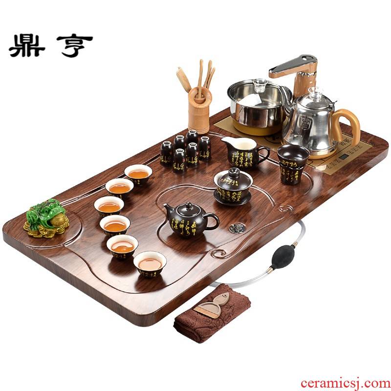 Ding heng tea set ceramic household of Chinese style restoring ancient ways of a complete set of contracted automatic modern kung fu solid wood living room