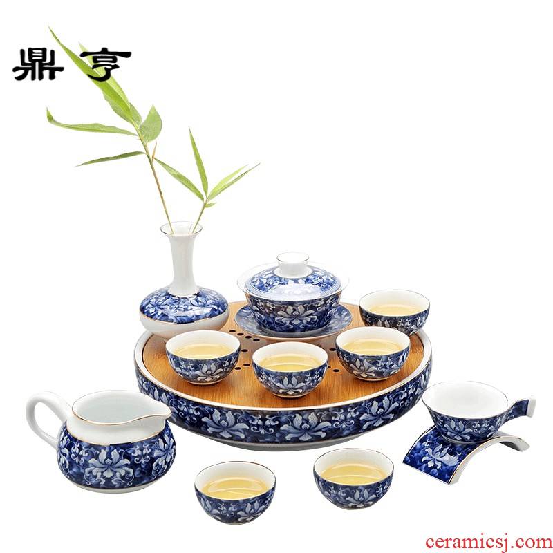 Ding heng kung fu tea set suit household jingdezhen water storage of a complete set of ceramic tea set ground blue and white porcelain tea POTS