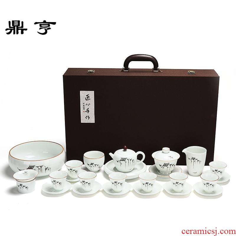 Ding heng hand - made ceramic kung fu tea set tureen tea cups to wash to the creative gift set logo
