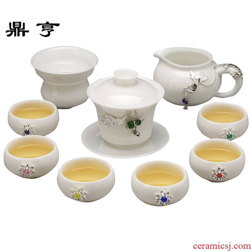 Ding heng jingdezhen suet jade porcelain kung fu tea set home three to I and contracted tea ware ceramic cups