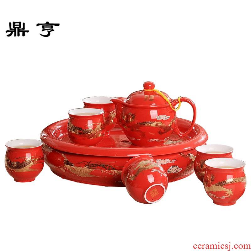 Ding hunter price of jingdezhen ceramic tea set red jinlong household ceramics kung fu tea cups of a complete set of double the teapot