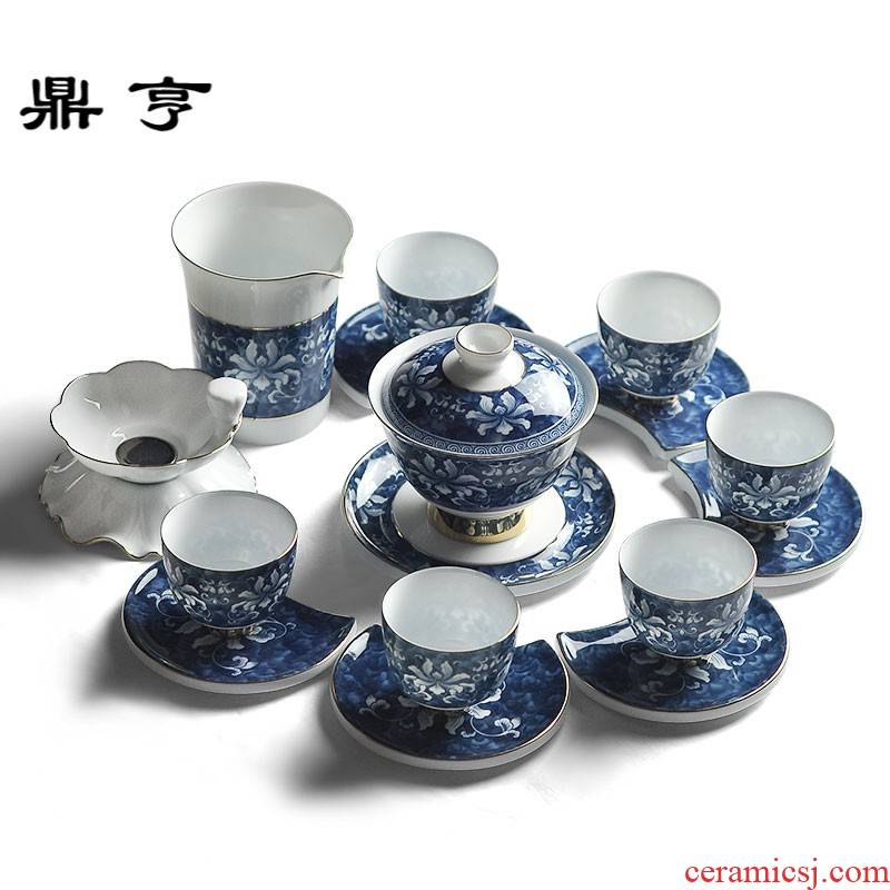 Ding heng blue and white porcelain tea sets up phnom penh household ceramics icing on the cake of a complete set of kung fu tea sets full set gift box