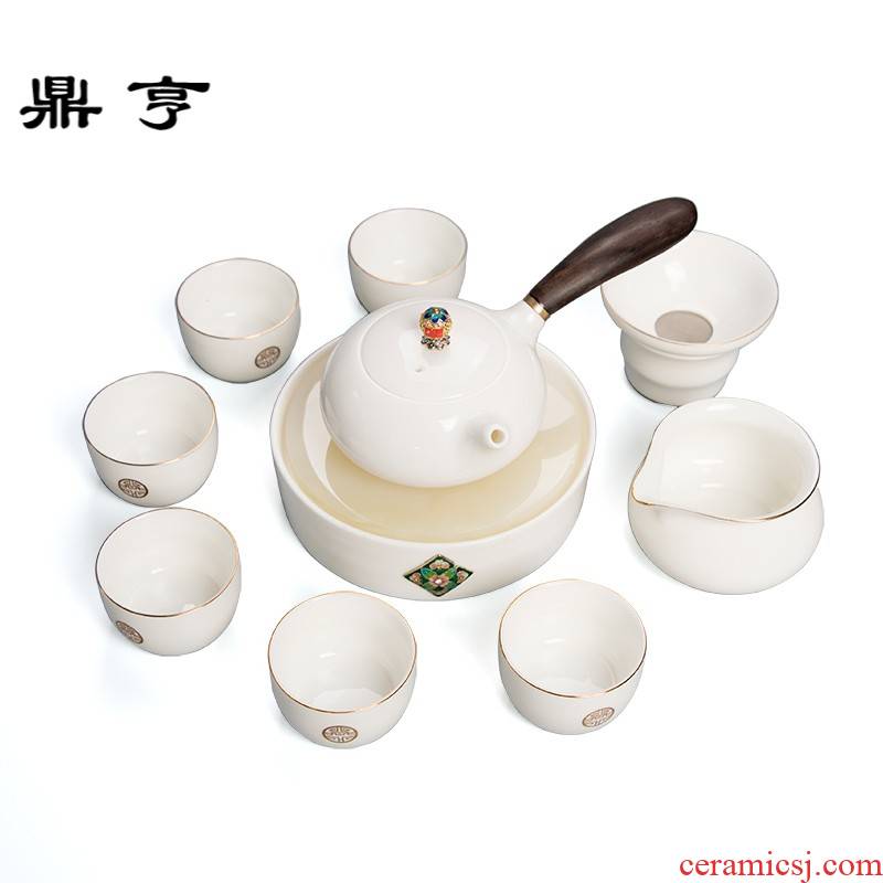 Ding heng dehua suet jade porcelain tea set suit white porcelain household tureen tea cup teapot a complete set of kung fu tea taking