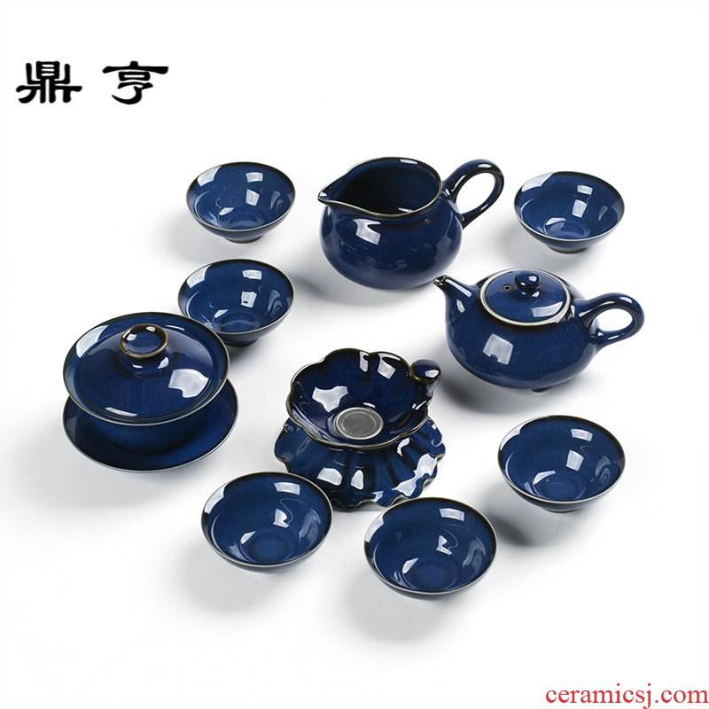 Ding heng tea suit household ceramics up LanCuiYu TuHao glaze of a complete set of kung fu tea tea tray lid bowl