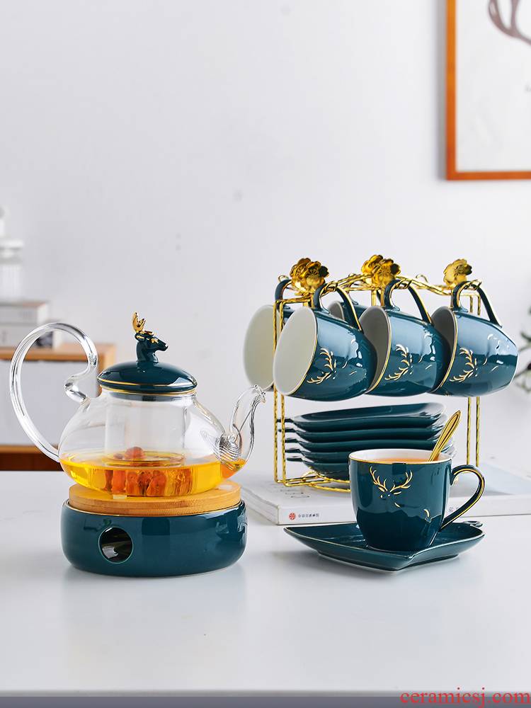 Ceramic European household fruit tea tea teapot set flowers and tea cups with filter based heating