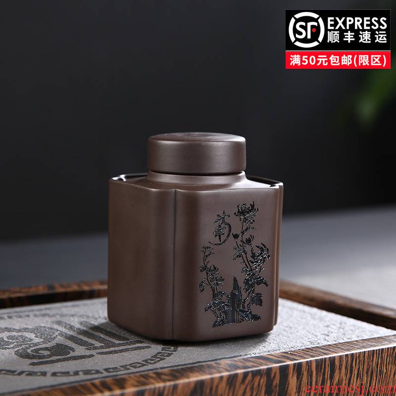 Violet arenaceous caddy fixings ceramic POTS trumpet tea boxes portable pu 'er tea storehouse storage sealed as cans of household