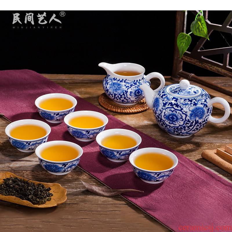 Jingdezhen ceramic hand - made kung fu tea set of blue and white porcelain household manual teapot set fair keller cups