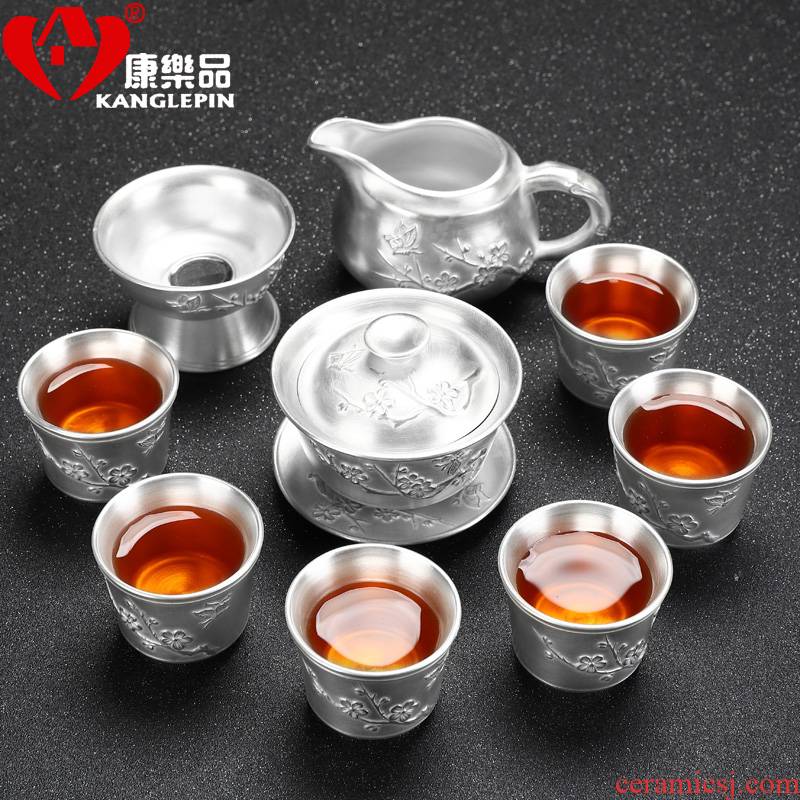 Recreational product coppering. As silver, 999 silver, ceramic tea set manually kung fu tea teapot teacup 6 people of a complete set of gift box