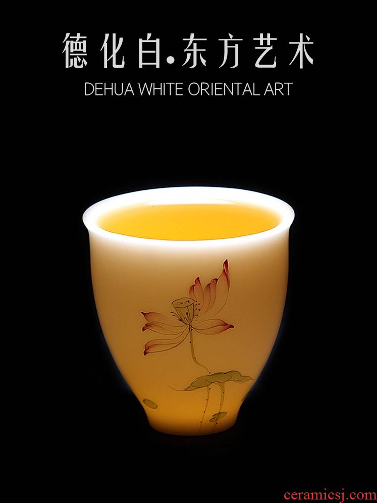 Mingyuan FengTang dehua white porcelain all checking ceramic teacups hand - made kung fu tea set sample tea cup lotus masters cup home