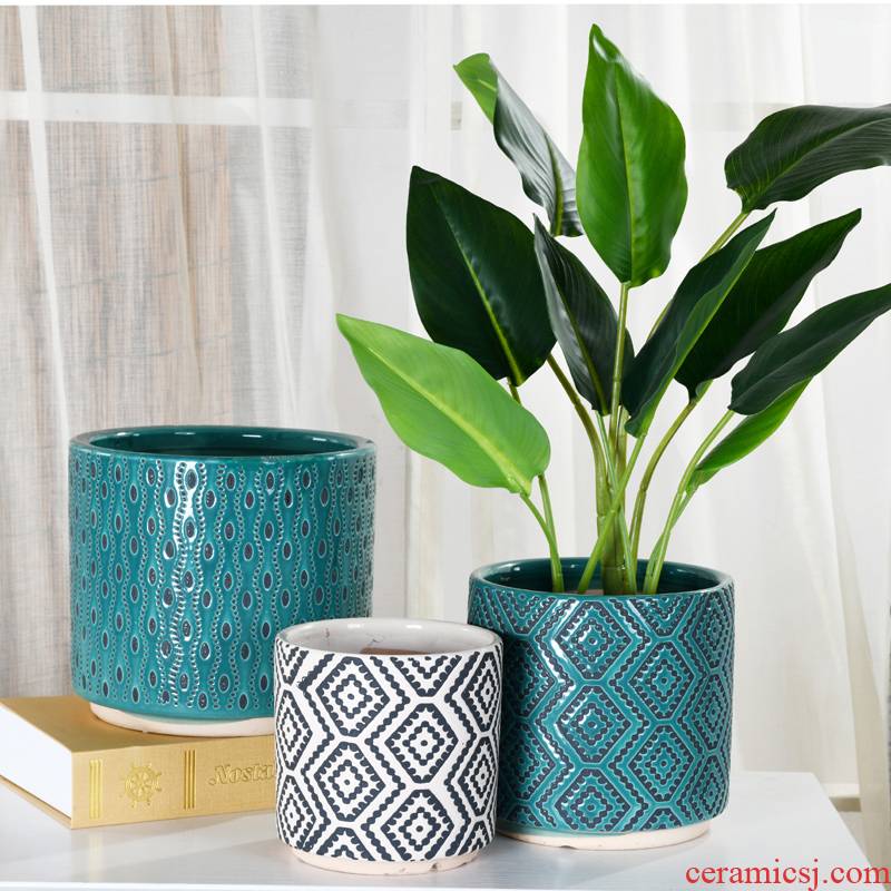 Flowerpot ceramic oversized contracted round desktop landing household Flowerpot more than other meat on sale wholesale clearance