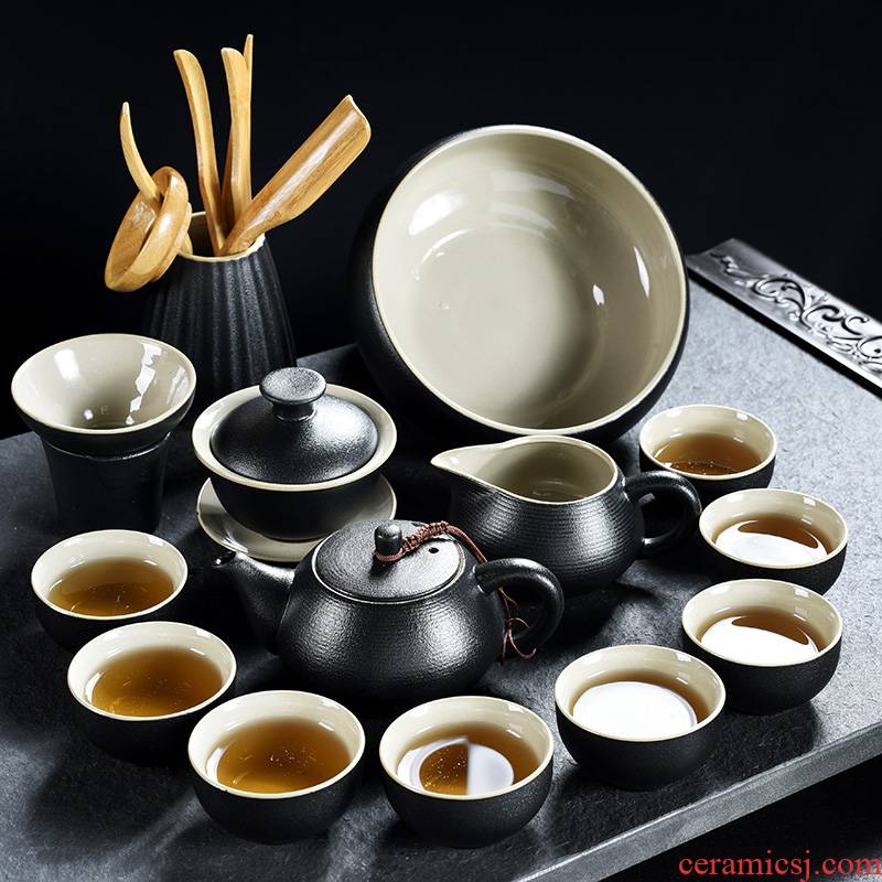 Black pottery tea set kung fu tea set the whole household contracted Japanese travel coarse pottery teapot teacup tureen tea POTS