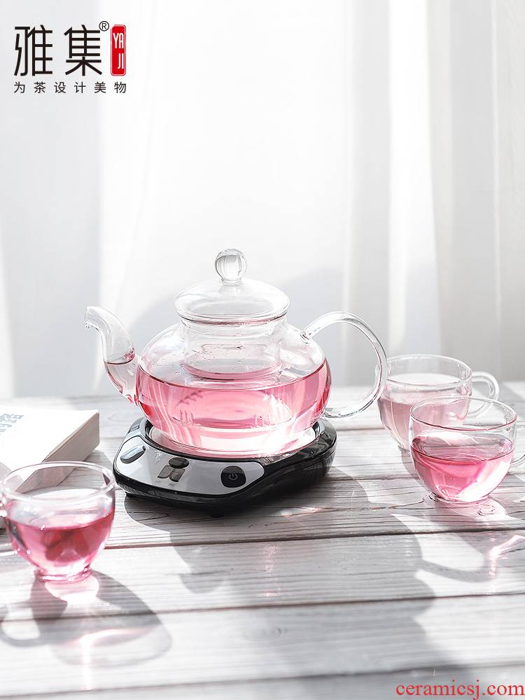 Di - glass teapot tea set with transparent insulation heat - resisting filtering pot of constant temperature electric heating base treasure
