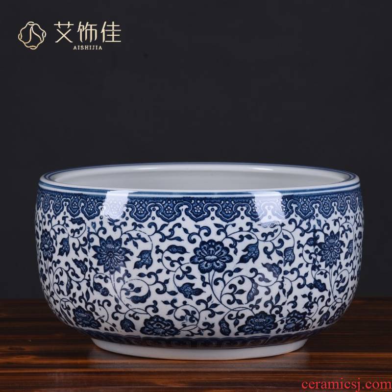 Basin of jingdezhen blue and white porcelain ceramic bowl lotus Basin water lily lotus special household cornucopia hydroponic grass cooper