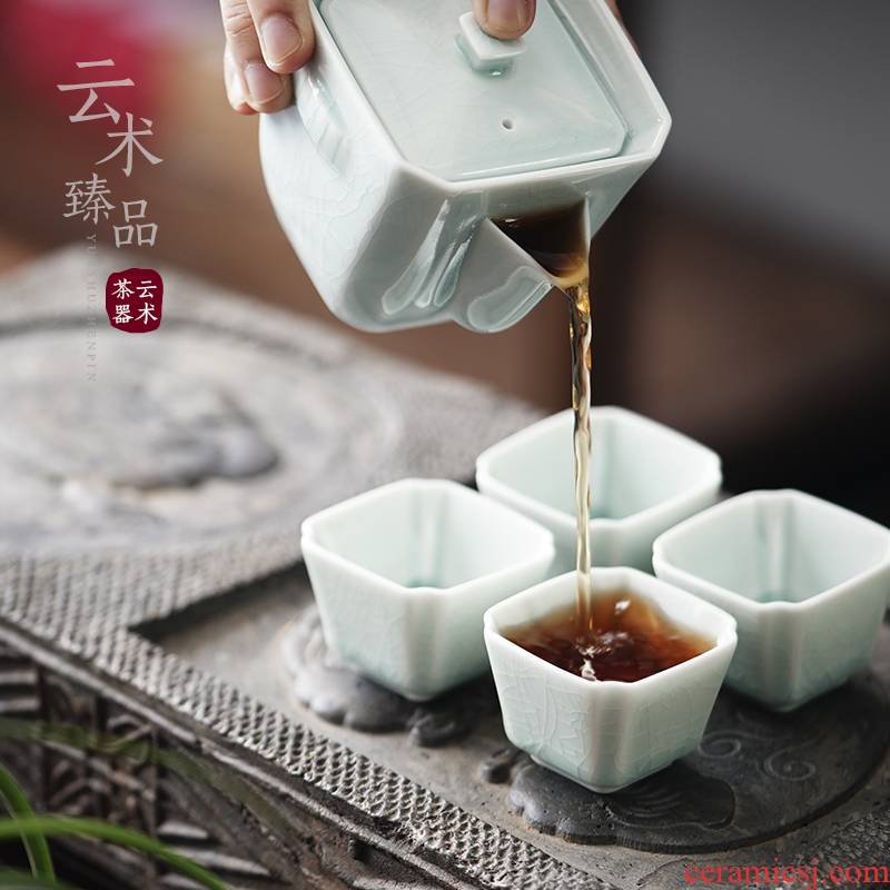 Cloud shadow art checking jingdezhen left up green hand grasp household ceramic cups single teapot lid bowl