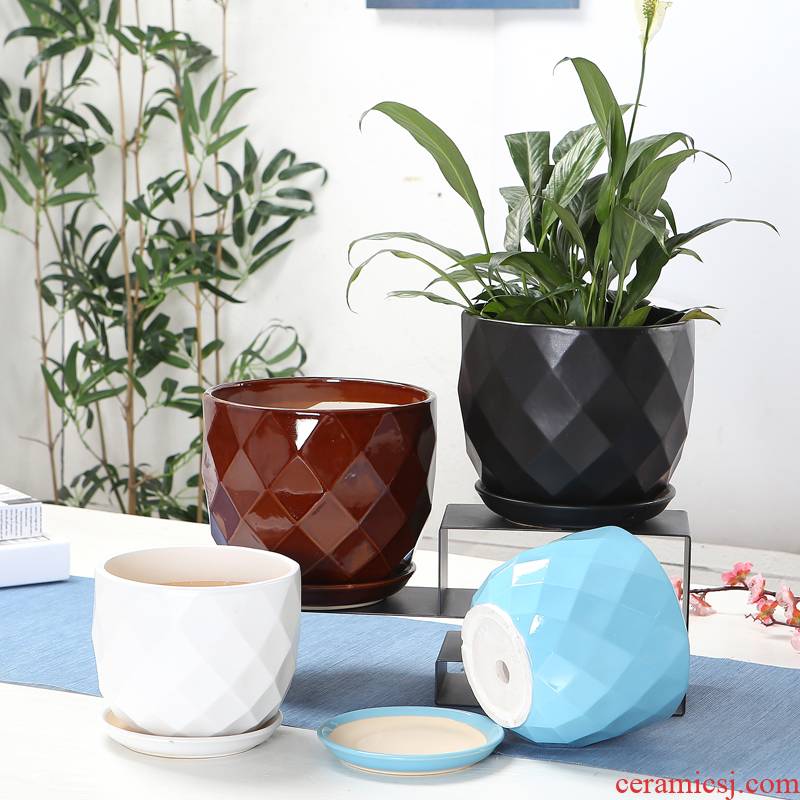 Household flowerpot ceramics with extra large fission tray was contracted creative money plant bracketplant sitting room balcony flowerpot wholesale