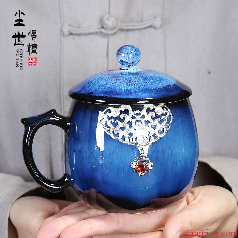 Ceramic keller cup with cover office filtering cup cup tea cup personal boss tasted silver gilding up and make tea cup