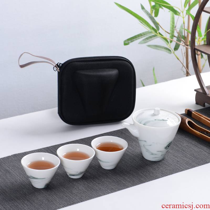 Old & case to crack a pot of three ink ceramic teapot portable tea travel kung fu tea sets tea cups