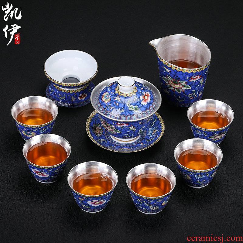 Silver colored enamel classical LanLiu kung fu tea tea set of jingdezhen ceramics Silver tureen tea home Silver cup