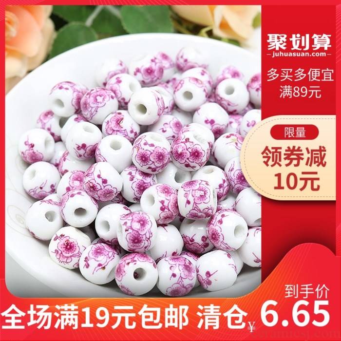 Mei red name plum flower beads of jingdezhen ceramic decals bead high temperature bake porcelain beads diy bracelet pink flowers scattered beads
