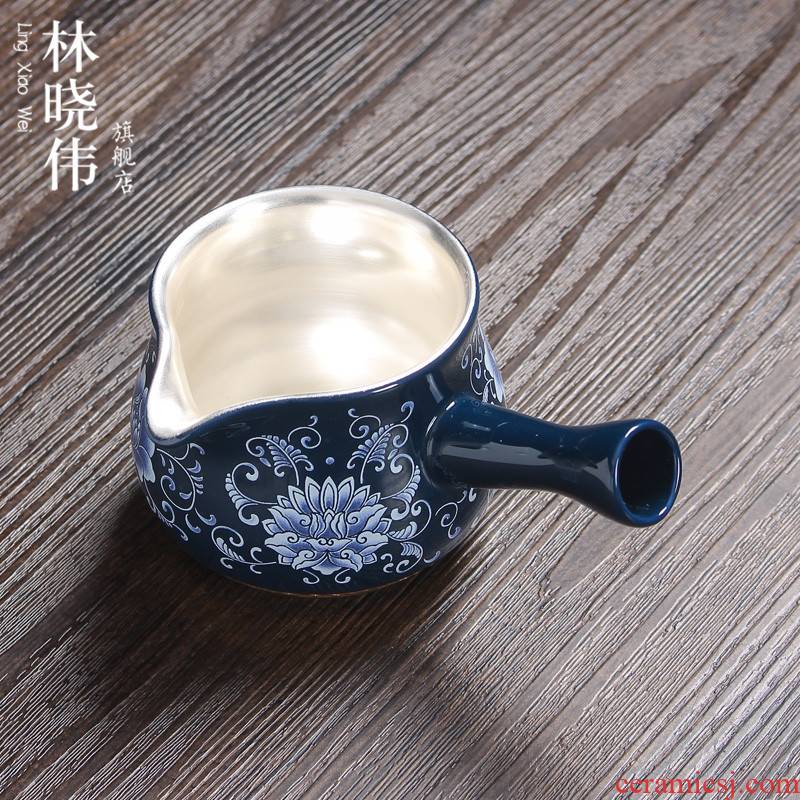 Ceramic fair Japanese tasted silver gilding silver cup and a cup of tea sea kung fu tea set points of blue and white porcelain tea, tea taking of spare parts