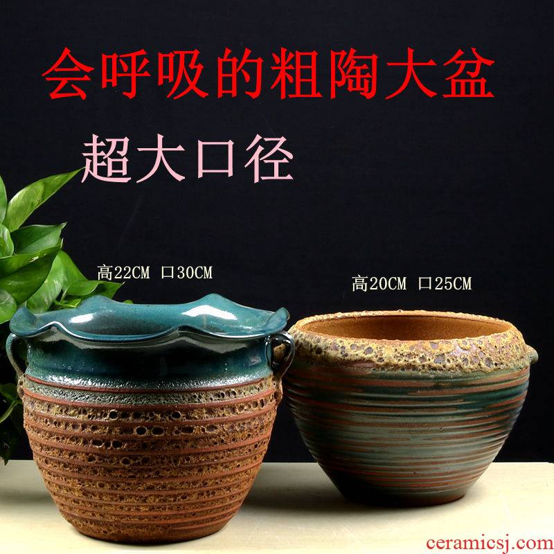 Special coarse pottery flowerpot more meat mage old running money plant biscuit firing purple large caliber ceramic large European air permeability