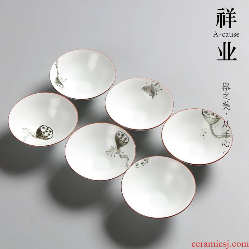 Auspicious industry fat white hand hat to court cups color ink light Bai Ding up hand - made kung fu tea set