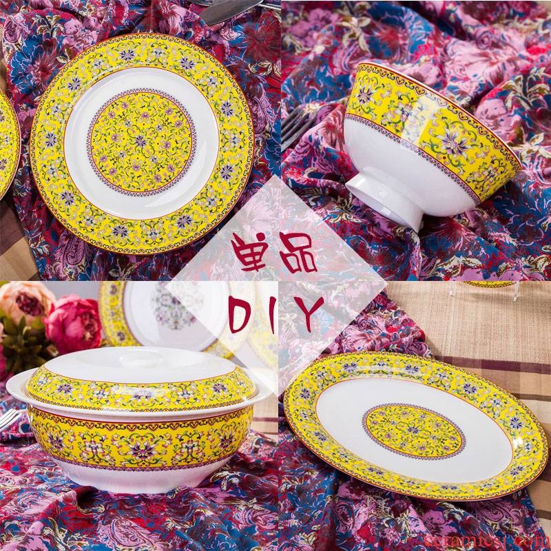 Royal town hotel restaurant of plate Chinese bowl dish dish imperial household utensils diy free collocation with the yellow bowl