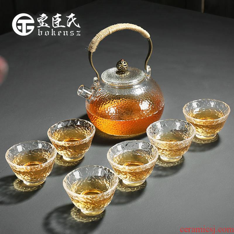 Treasure minister 's transparent glass kung fu tea set suit Japanese hammer red teapot tea cups, thickening of the household