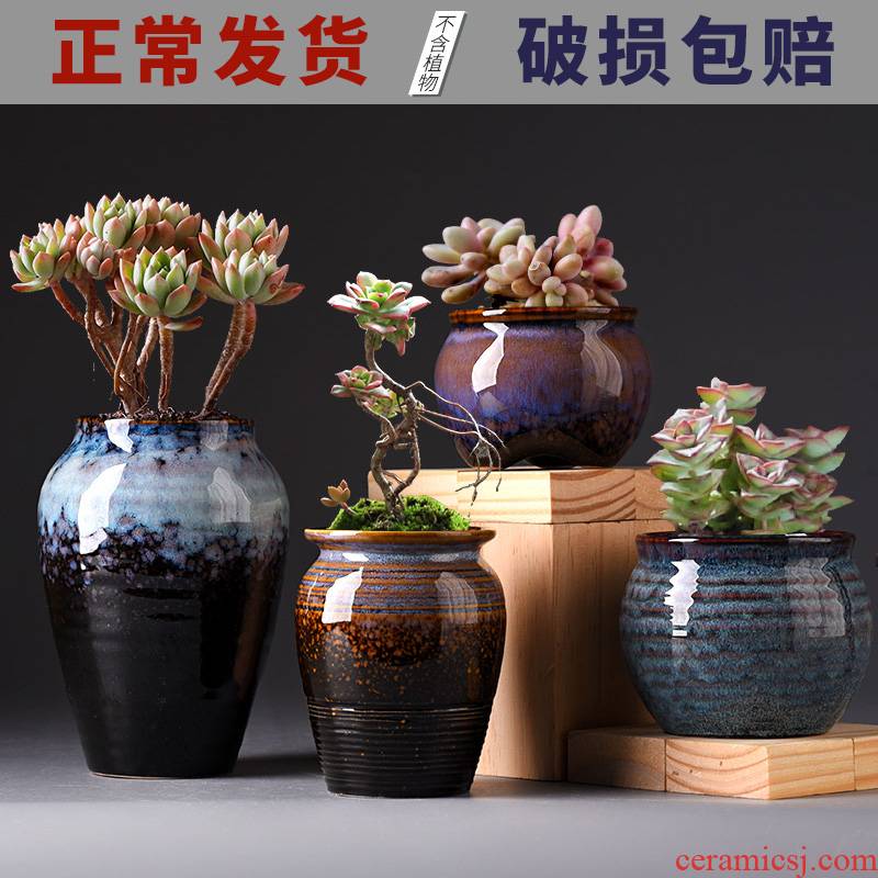 The Fleshy ceramic special offer a clearance contracted coarse pottery flowerpot breathable interior of large diameter flesh creative flower pot the plants