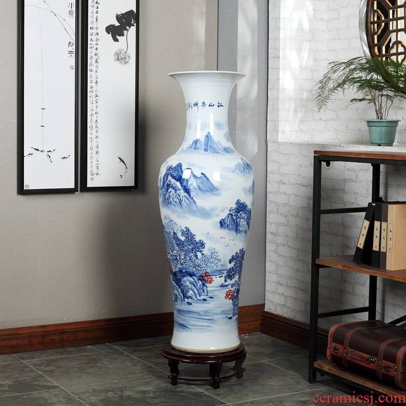 Jingdezhen ceramics high white large blue and white porcelain vase hotel opening gifts sitting room adornment is placed