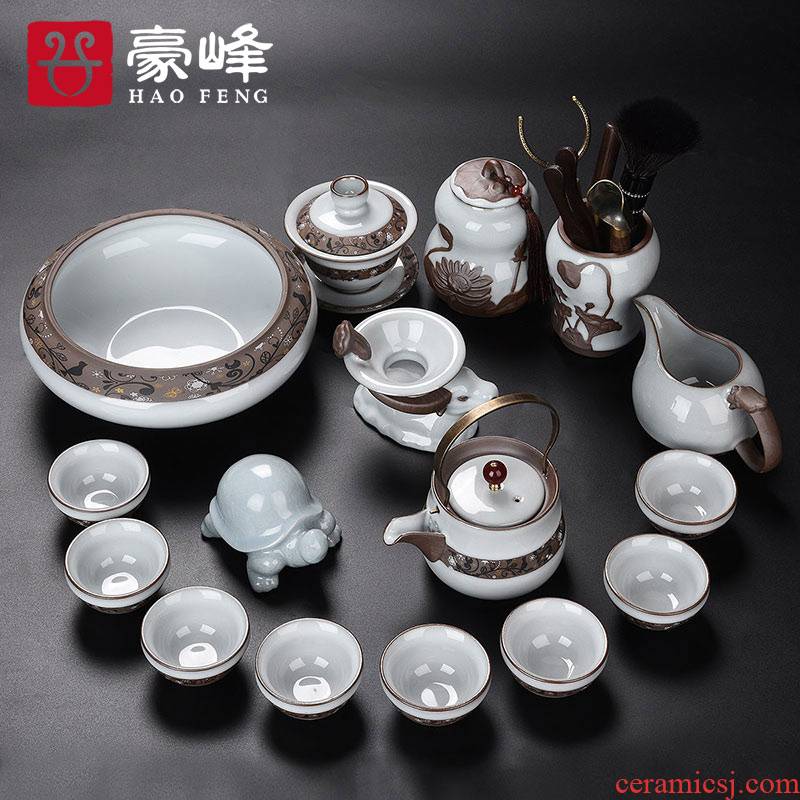 HaoFeng elder brother up kung fu tea set of a complete set of household ceramic teapot teacup tea tea wash tea tureen) taking