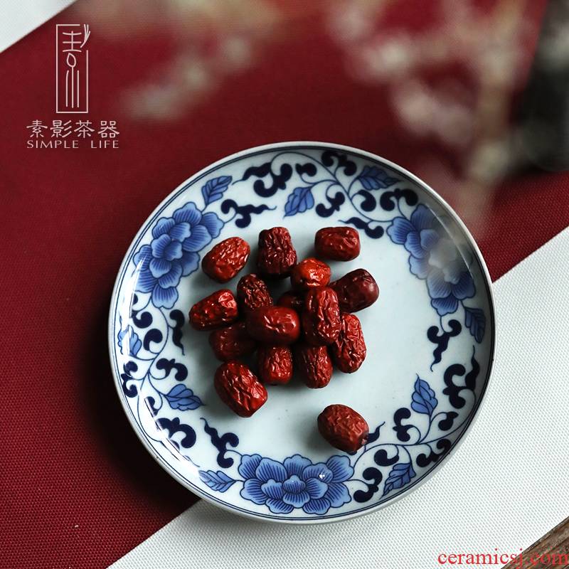 Element shadow tray of blue and white porcelain ceramic tea tray was contracted tea sea round saucer household pot bearing large fruit bowl dessert plate