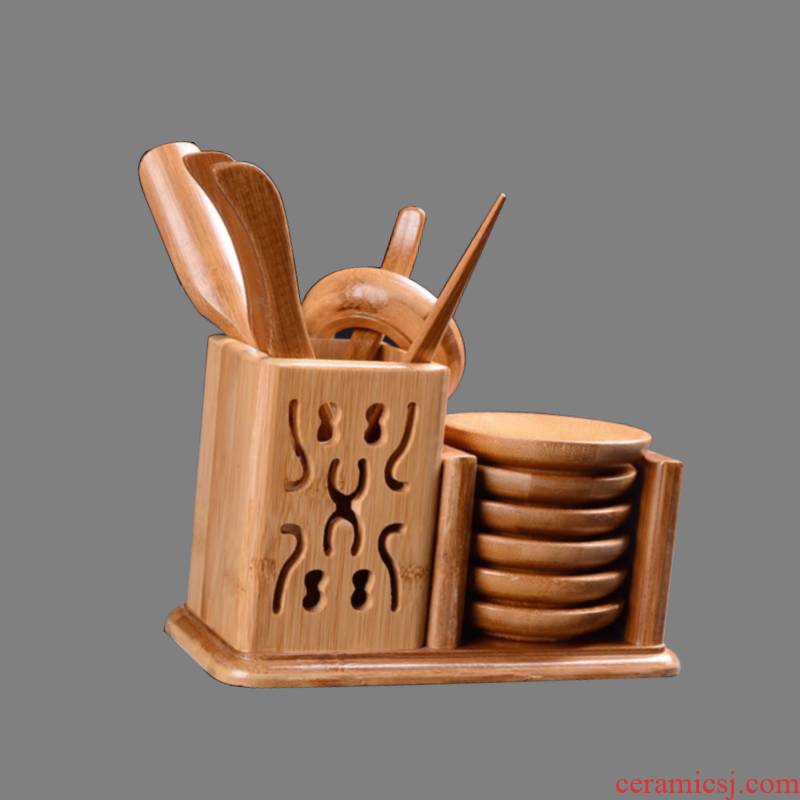 Ya xin ceramics bamboo square hollow out six gentleman kung fu tea tea tea accessories with zero accessories combination