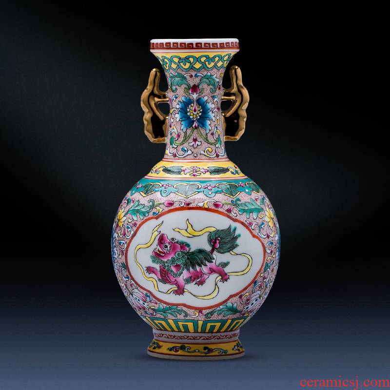 Jingdezhen ceramics antique hand - made colored enamel vase retro flower arrangement sitting room adornment of Chinese style household furnishing articles
