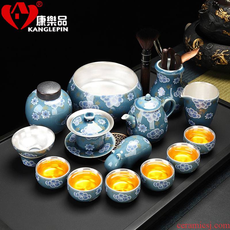 Recreational product ceramic tasted silver gilding kung fu tea set office household contracted tureen teapot teacup of a complete set of gift set