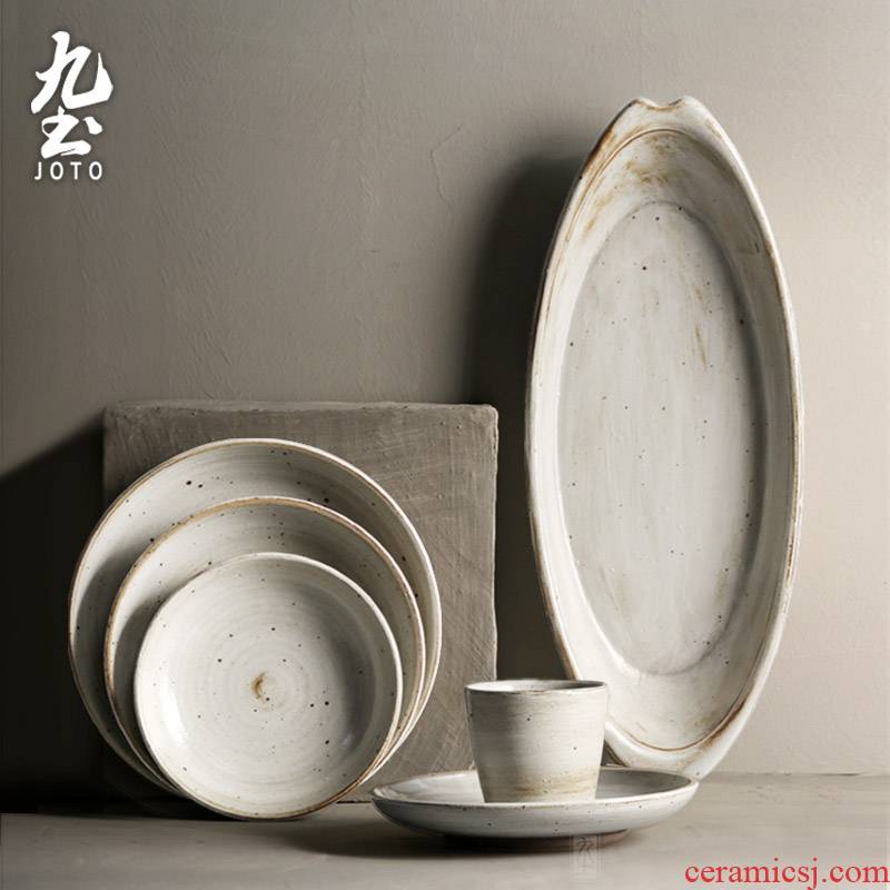 About Nine soil manual coarse ceramic tableware suit retro ceramic rice noodles flat plate fuscescens plate of home day type feeder