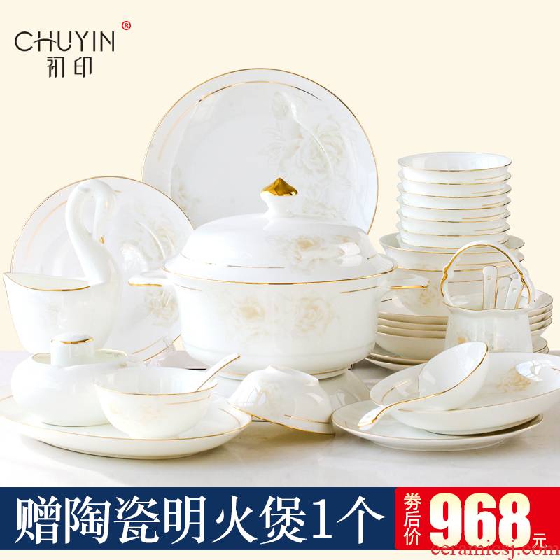 Dishes suit household European - style up phnom penh ipads jingdezhen porcelain tableware light I housewarming high - grade key-2 luxury gifts