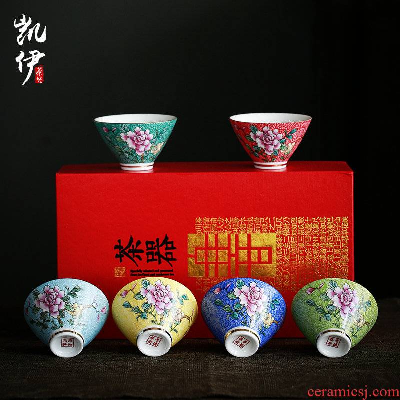 Grilled see colour master cup enamel with pastel flowers cup sample tea cup ceramic kung fu tea tea set, tea cup
