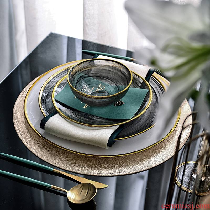 New Chinese style model tableware suit sample room table dish furnishing articles dinner plate center exhibition hall, soft outfit table