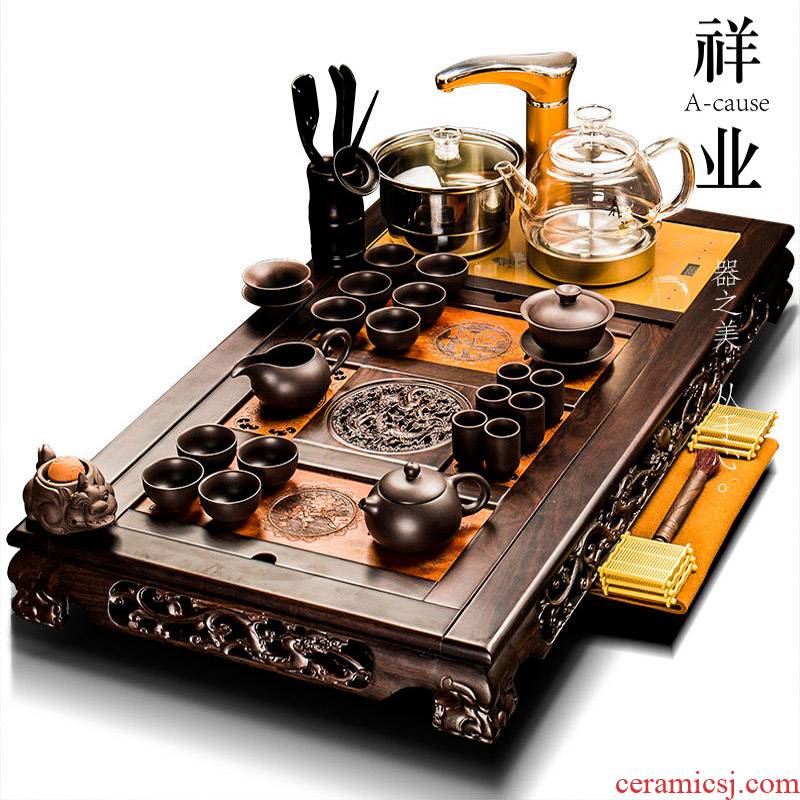 Auspicious industry ebony wood tea tray tea set violet arenaceous kung fu office receives a visitor of a complete set of automatic one household