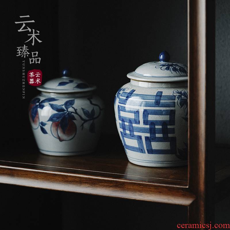 Blue and white porcelain hand - made caddy fixings general pot of jingdezhen pure manual a large ceramic household seal storage tank