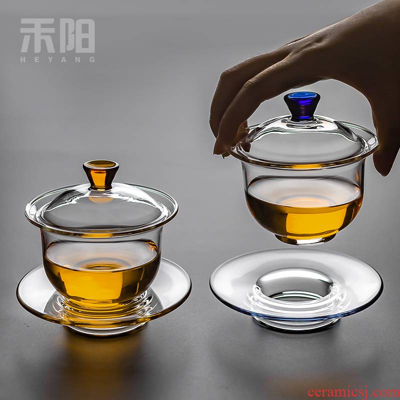 Send Yang regnant tureen large transparent heat - resistant glass hand grasp the teapot kung fu tea tea three to worship the bowl