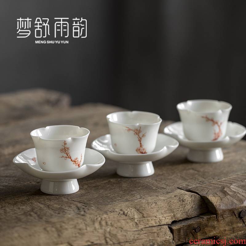 Dream ShuYu rhyme suet jade white porcelain kung fu tea set small ceramic masters cup tea cup pure hand draw a single household